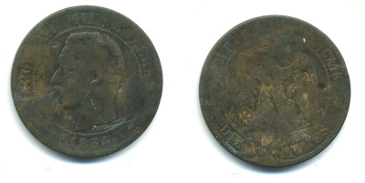 ФРАНЦИЯ 10 САНТИМОВ 1854 НАПОЛЕОН III (1852-1870) KM 771 бронза 84-635