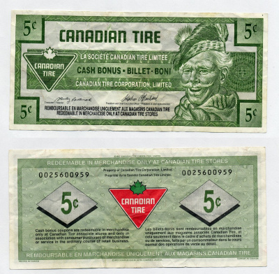 Канада, Canadian Tire 5 центов 1992 шинная компания Canadian Tire, купон на скидку   бумага  7203-11-2-2