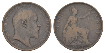 Великобритания 1 пенни 1902 Эдуард VII (1901-1910) KM 794.2, Spink 3990 бронза 4634-916