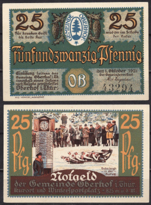 Германия, Оберхоф 25 пфеннигов 1921 Нотгельд бумага 7555-59-2-1