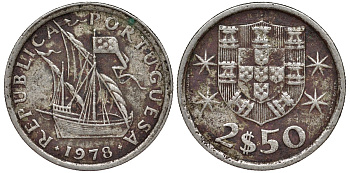 Португалия 2,5 эскудо 1978 KM 590 медно-никель 4173-663