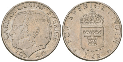 Швеция 1 крона 1990 D, Карл XVI Густав (1973-) KM 852a медно-никель 4616-952