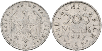 ГЕРМАНИЯ 200 МАРОК 1923 A KM 35, J. 304 алюминий 4566-537