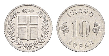 Исландия 10 эйре 1970 KM 10a алюминий UNC 4690-725