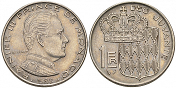 Монако 1 франк 1982 Ренье III (1949-2005) KM 140 никель 73-1411