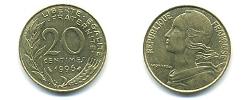 ФРАНЦИЯ 20 САНТИМОВ 1996 KM 930 медь алюминий никель 25-436