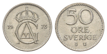 Швеция 50 эре 1973 U, Густав VI Адольф (1950-1973) KM 837 медно-никель 75-1223