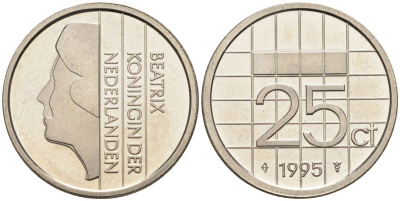 Нидерланды 25 центов 1995 Беатрикс (1980-2013) KM 204 никель UNC 4588-927
