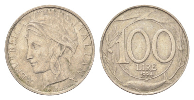 Италия 100 лир 1994 KM 159 медно-никель 4705-169
