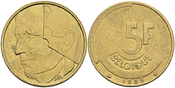 Бельгия 5 франков 1986 Belgique KM 163 алюминиевая бронза    4187-522