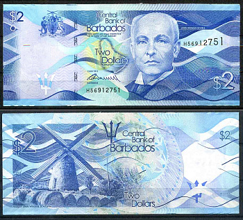 Барбадос 2 доллара 2013 Джон Редман Бовел, ветряная мельница Pick 73 бумага UNC (пресс)   447-8-1
