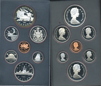 Канада набор из 7 монет 1981 Трансконтинентальная железная дорога, паровоз, оригинальная коробка и сертификат KM PS1 PROOF 4-3-1-04
