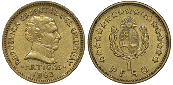 Уругвай 1 песо 1965 KM 46 алюминиевая бронза 106-846
