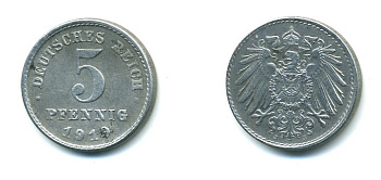 ГЕРМАНИЯ 5 ПФЕННИГОВ 1919 J KM 19 железо 23-732