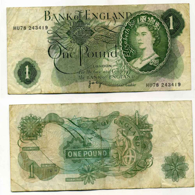 АНГЛИЯ 1 ФУНТ 1970-1977 ПОДПИСЬ PAGE Pick 374g бумага 8589-22-1-2