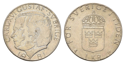 Швеция 1 крона 1981 Карл XVI Густав (1973- ) KM 852 медь плакированная медно-никелем 183-256