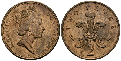 Великобритания 2 пенса 1985 Елизавета II (1952-2022) KM 936, Spink 4376 (C3) бронза 4381-1031