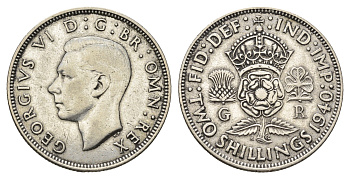 Великобритания 2 шиллинга (флорин) 1940 Георг VI (1936-1952) KM 855, Spink 4081 серебро 4691-711