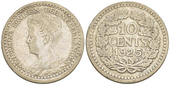 Нидерланды 10 центов 1925 Вильгельмина (1890-1948) KM 145 серебро 4532-1161