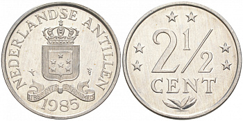 НИДЕРЛАНДСКИЕ АНТИЛЫ 2 1/2 ЦЕНТА 1985 KM 9а алюминий 3853-123