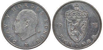 Норвегия 5 крон 1975 Улаф V (1958-1991) KM 420 медно-никель 4123-824