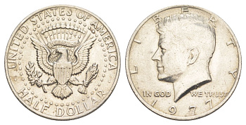 США 1/2 доллара (50 центов) 1977 Джон Кеннеди KM A202b медь плакированная медно-никелем aUNC 4536-1046