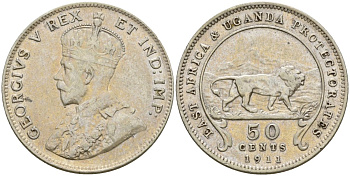 Британская Восточная Африка и Уганда 50 центов 1911 Георг V (1910-1936) KM 9 серебро 3711-1813