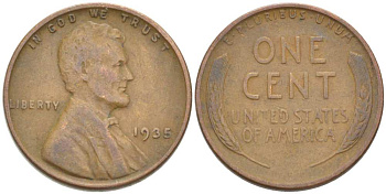 США 1 ЦЕНТ 1935 ЛИНКОЛЬН KM 132 бронза 3309-427