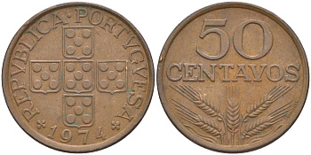 Португалия 50 сентаво 1974 KM 596 бронза 219-917