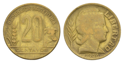 Аргентина 20 сентаво 1948 KM 42 алюминиевая бронза 4655-1025