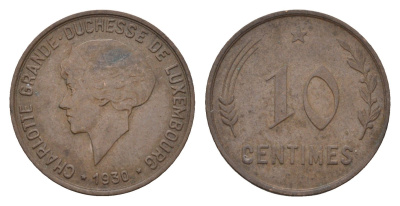 Люксембург 10 сантимов 1930 великая герцогиная Шарлотта (1919-1964) KM 41 бронза 4674-743
