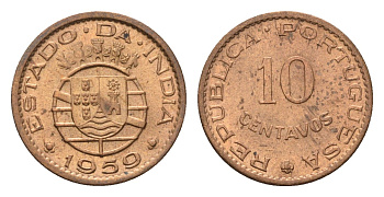 Португальская Индия 10 сентаво 1959 KM 30 бронза aUNC 4623-642