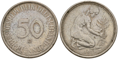 ФРГ 50 пфеннигов 1971 D KM 109, J. 384 медно-никель 4189-853