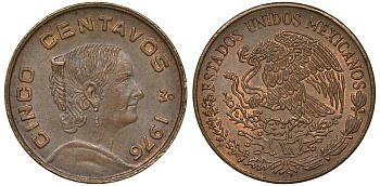 Мексика 5 сентаво 1976 Жозефа Ортис де Домингес KM 427 латунь 4124-633