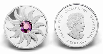 Канада 3 доллара 2011 на день рождения, февраль, камень месяца аметист KM NEW серебро PROOF 4-3-4-27