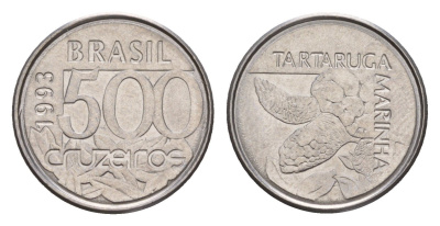 Бразилия 500 крузейро 1993 KM 624 нержавеющая сталь 4655-1127