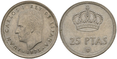 Испания 25 песет 1975 (79) Хуан Карлос I (1975-2014) KM 808 медно-никель 113-137