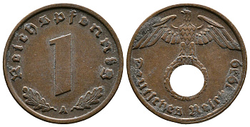 Германия 1 рейхспфенниг 1939 A KM 89, J. 361 бронза    220-355