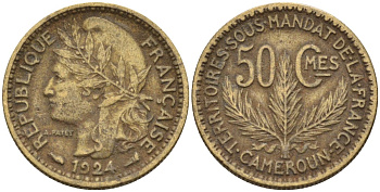 Французский Камерун 50 сантимов 1924 (а), монетный двор Париж KM 1 алюминиевая бронза 4164-1169