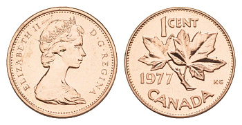 Канада 1 цент 1977 Елизавета II (1952-2022), кленовый лист KM 59.1 бронза PROOF-LIKE (BU) 4630-925