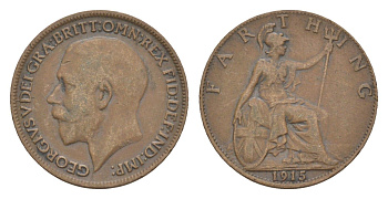 Великобритания 1 фартинг 1915 Георг V (1910-1936) KM 808.1, Spink 4059 бронза 4630-1155