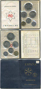 Испания официальный набор из 6 монет (50 сентимов; 1, 5, 25, 50 и 100 песет) 1980 (80) чемпионат мира по футболу в Испании 1982 года KM MS11 (815, 816, 817, 818, 819 и 820) UNC 8-2-06-27