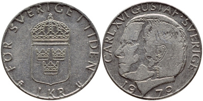 Швеция 1 крона 1979 Карл XVI Густав (1973- ) KM 852 медь плакированная медно-никелем 4397-921