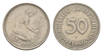 ФРГ 50 пфеннигов 1971 F KM 109.1, J. 384 медно-никель 4636-1149