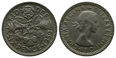 Великобритания 6 пенсов 1959 Елизавета II (1952-2022) KM 903, Spink 4149 медно-никель 4381-715