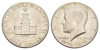 США 1/2 доллара (50 центов) 1976 200 лет независимости, Джон Кеннеди KM 205 медь плакированная медно-никелем aUNC 4545-235