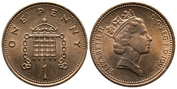 Великобритания 1 пенни 1987 Елизавета II (1952-2022) КМ 935, Spink 4381 (B3) бронза 87-637