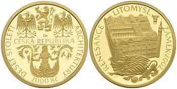 Чешская Республика 2000 крон 2002 Костел, ренессанс, в оригинальной коробке KM 61 золото PROOF 00-000-00