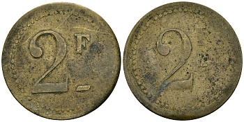 Франция 2 франка XIX-XX век ресторанный жетон латунь 4166-942