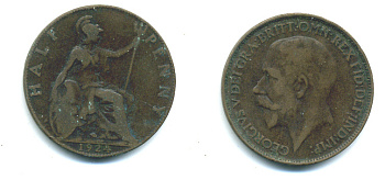 Великобритания 1/2 пенни 1924 Георг V (1910-1936) KM 809, Spink 4056 бронза 4383-947